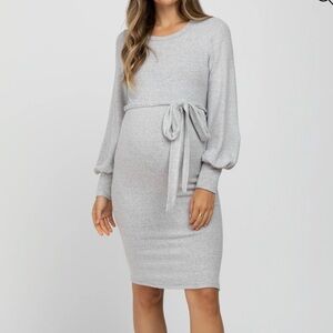 Hello MIZ Soft Long Sleeve Dress with Bubble Sleeves and Removable Waist Tie